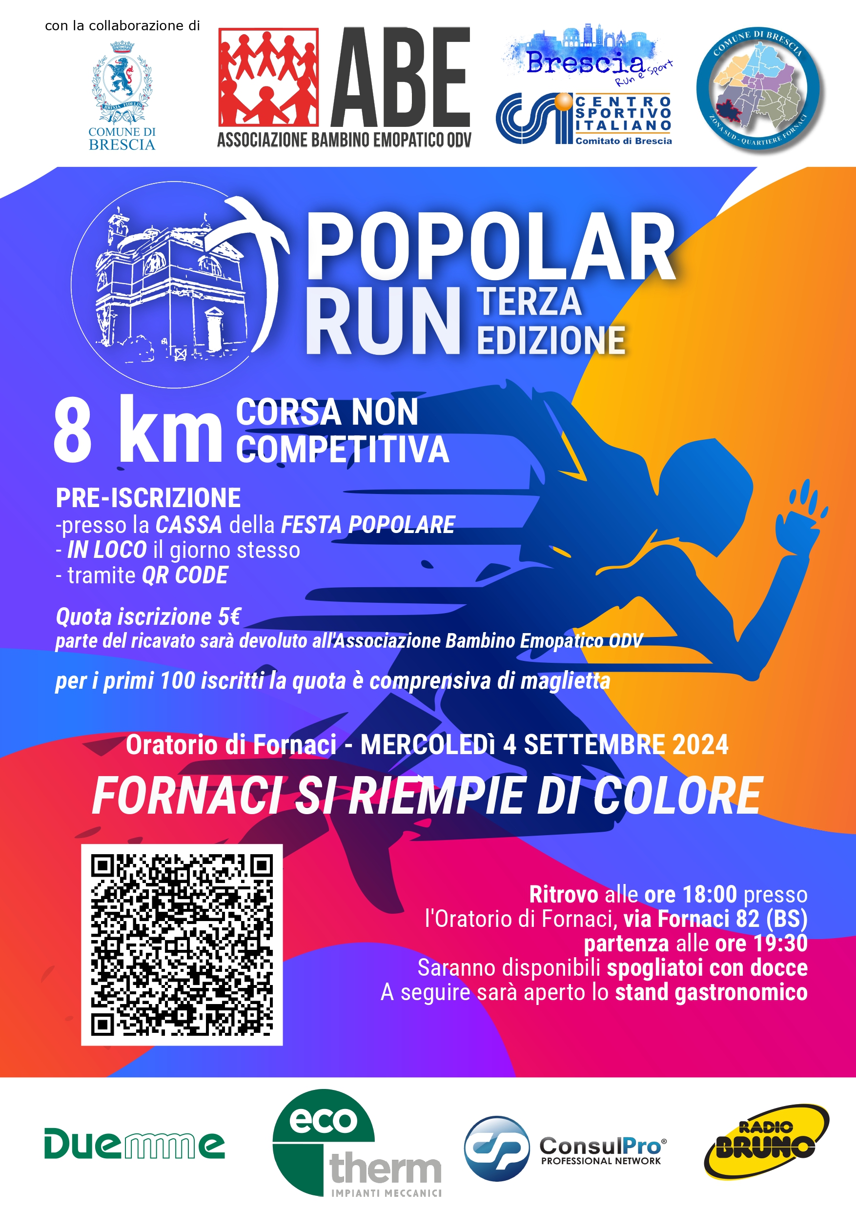 Mercoledì 4 settembre, l'oratorio di Fornaci (Brescia) si riempie di colore con la Popolar Run!