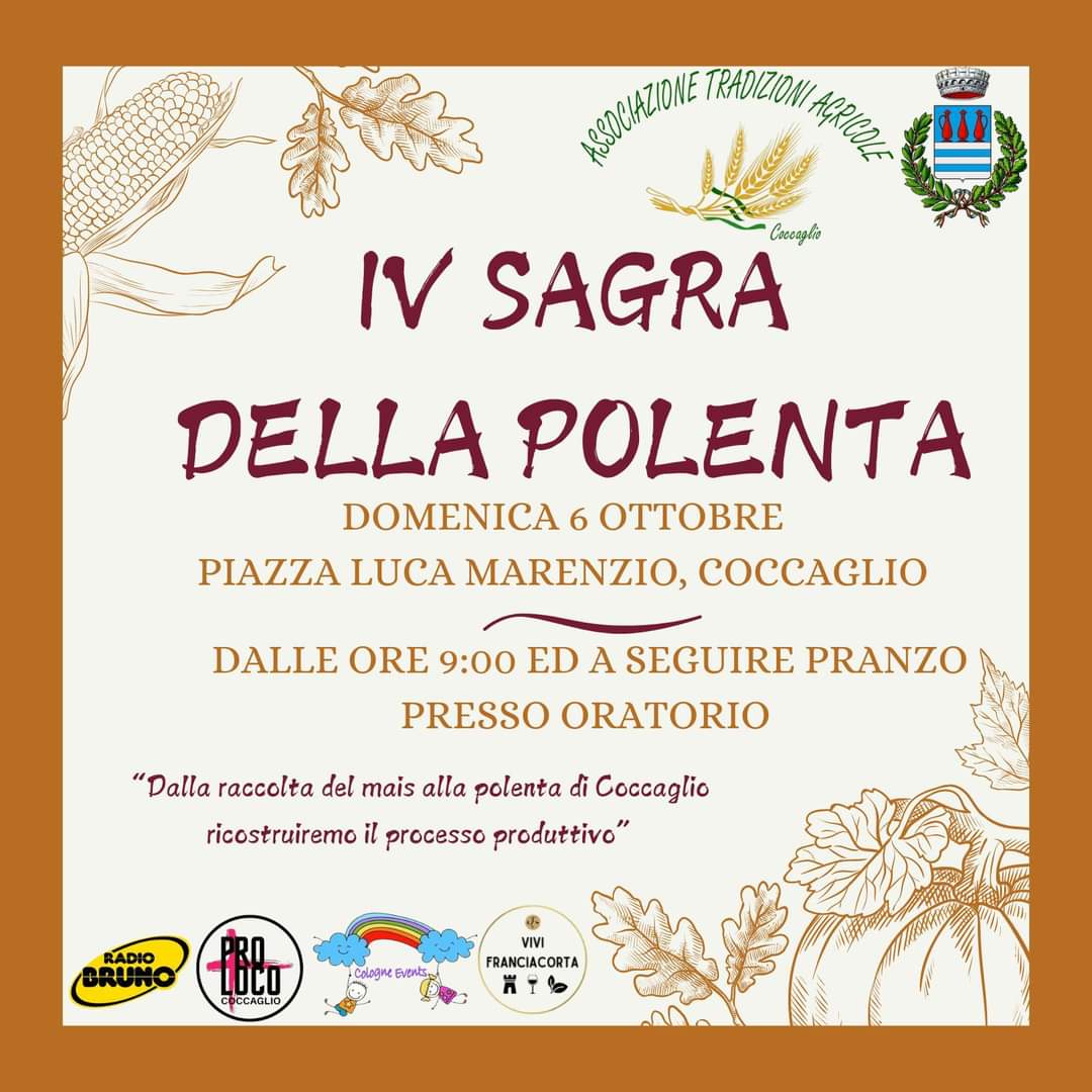 Domenica 6 ottobre, a Coccaglio, torna la IV Sagra della Polenta!