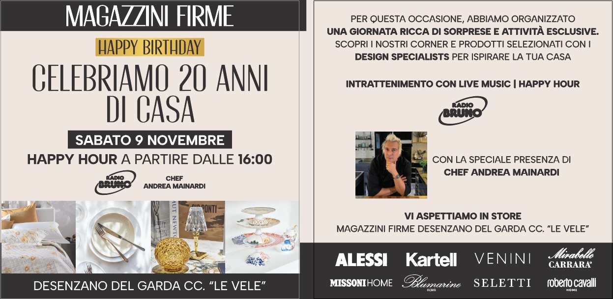 Festeggiamo insieme: 20 anni del reparto casa il 9 novembre ai Magazzini Firme!